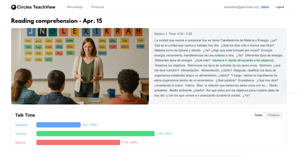 Fragmento del Panel de TeachView