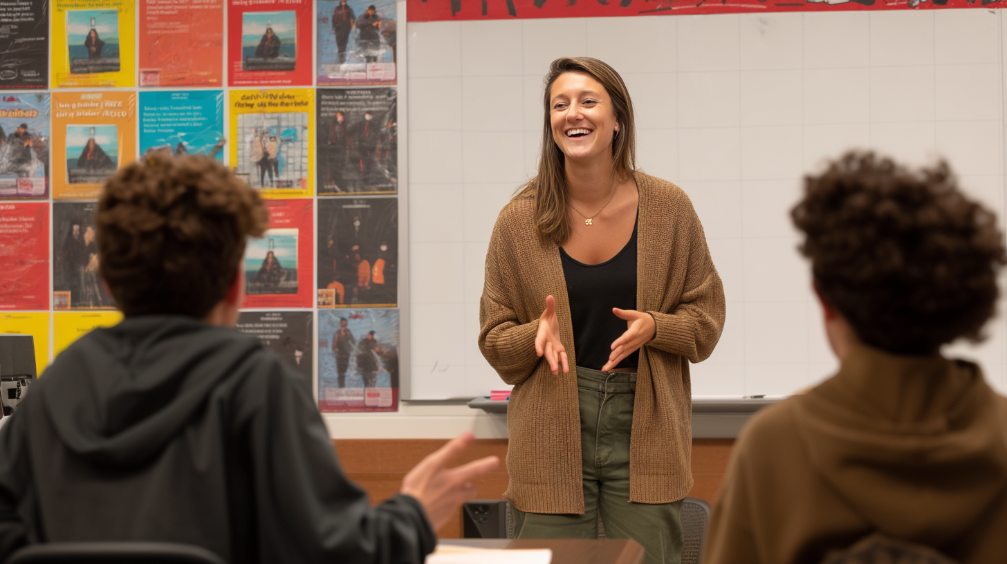 Teacher and students in a classroom setting